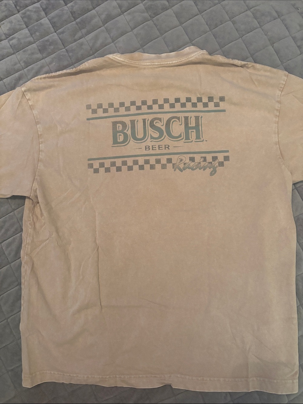Busch Beer Men's Short Sleeve Logo T-Shirt in Light Tan. Medium